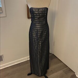 Vintage Jessica McClintock Black Grey Silver Stripe Formal Dress 12